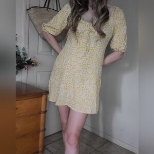 Billabong Yellow Daisy Floral Fit & Flare Cotton Blend Whimsy Dress Size S